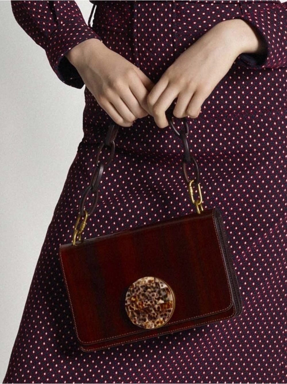 Tory Burch Sadie Wood Grain Leather Shoulder Bag Tortoiseshell Brown